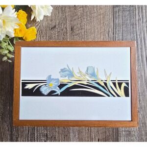 Vintage 90s Wooden Box Floral Iris Trinket Jewelry Keepsake Storage WalMart